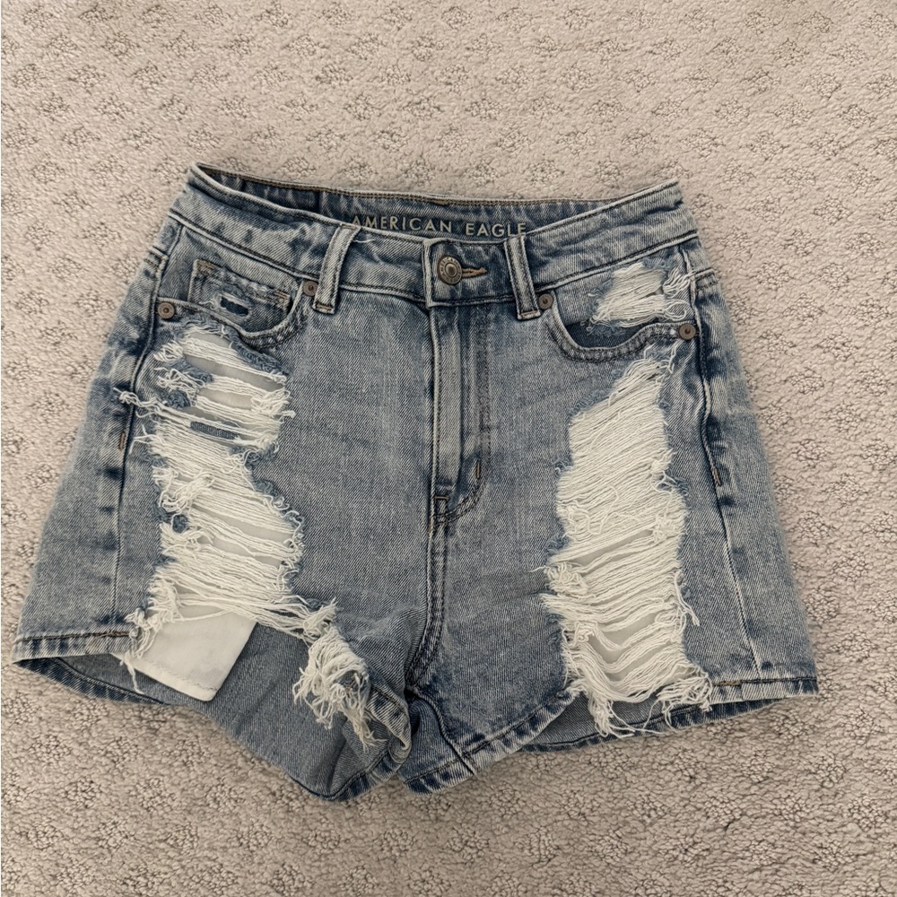 American Eagle Outfitters Light Blue Distressed Denim Shorts